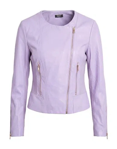 Liu •jo Woman Jacket Lilac Size 2 Lambskin In Purple