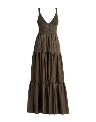Liu •jo Woman Maxi Dress Military Green Size S Cotton, Elastane