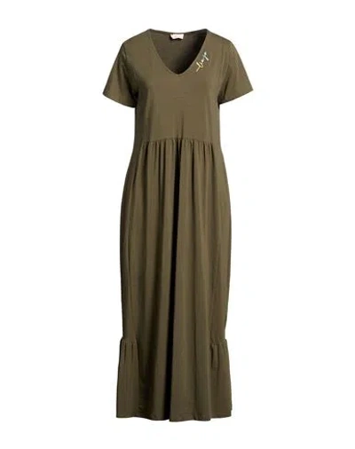 Liu •jo Woman Maxi Dress Military Green Size S Cotton, Elastane In Brown