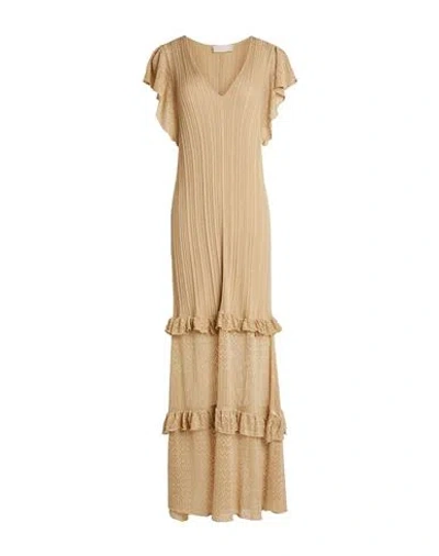 Liu •jo Woman Maxi Dress Sand Size M Viscose, Polyester, Metallic Polyester In Beige