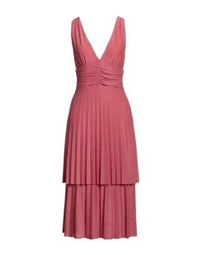 Liu •jo Woman Midi Dress Coral Size 4 Viscose, Polyester, Polyamide, Elastane In Red