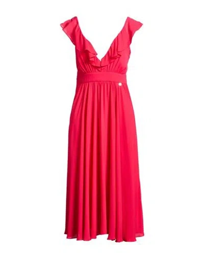 Liu •jo Woman Midi Dress Coral Size 6 Polyester In Pink