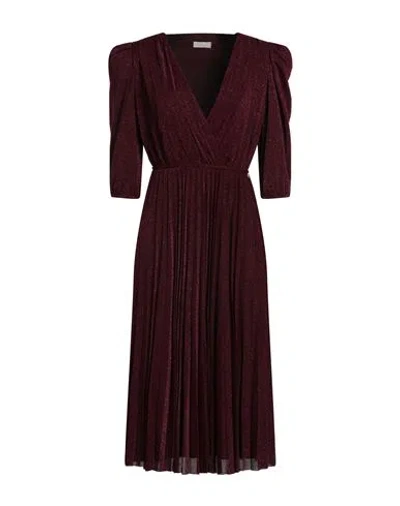 Liu •jo Woman Midi Dress Garnet Size 10 Viscose, Polyamide, Polyester, Elastane In Burgundy