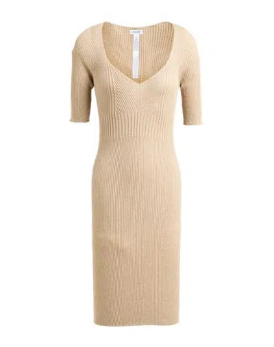 Liu •jo Woman Midi Dress Gold Size L Viscose, Polyamide, Metallic Polyester In Neutral