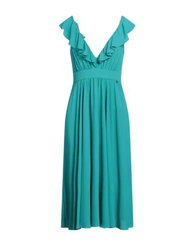 Liu •jo Woman Midi Dress Turquoise Size 8 Polyester In Blue