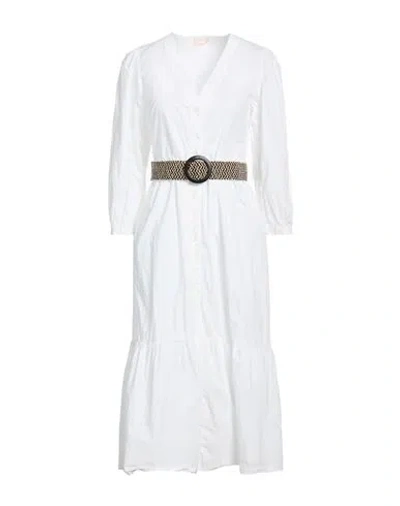 Liu •jo Woman Midi Dress White Size 10 Cotton In Multi