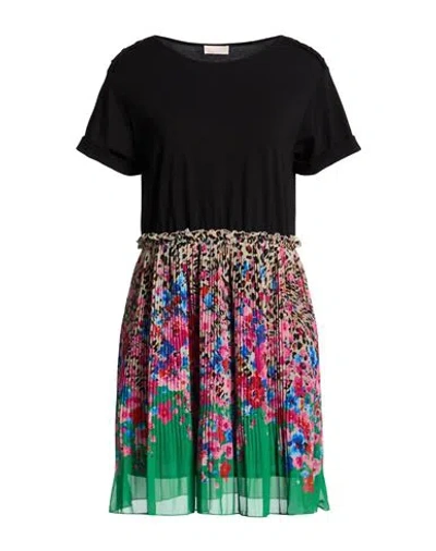 Liu •jo Woman Mini Dress Black Size 6 Cotton, Elastane In Multi