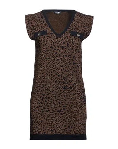 Liu •jo Woman Mini Dress Brown Size L Viscose, Metallic Polyester, Elastane, Polyamide