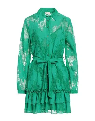 Liu •jo Woman Mini Dress Green Size 6 Cotton, Polyamide