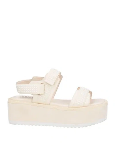 Liu •jo Woman Sandals Cream Size 8 Soft Leather, Textile Fibers In White