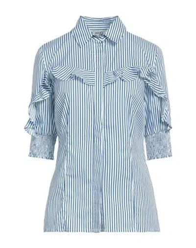 Liu •jo Woman Shirt Blue Size 12 Cotton, Elastane
