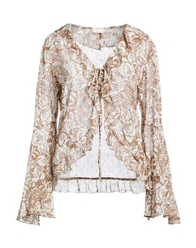 Liu •jo Woman Shirt Brown Size 6 Polyester, Metallic Polyester In Multi