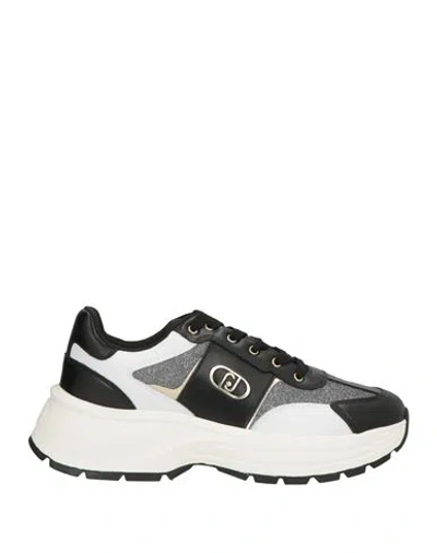 Liu •jo Woman Sneakers Black Size 10 Calfskin, Textile Fibers, Synthetic Material In Multi