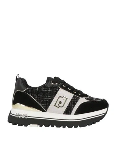 Liu •jo Woman Sneakers Black Size 7 Leather, Textile Fibers, Synthetic Material