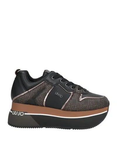 Liu •jo Woman Sneakers Black Size 8 Leather, Textile Fibers