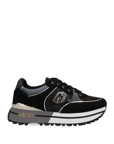 Liu •jo Woman Sneakers Black Size 8 Soft Leather, Textile Fibers