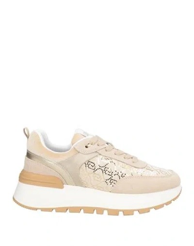Liu •jo Woman Sneakers Gold Size 8 Leather, Textile Fibers In White