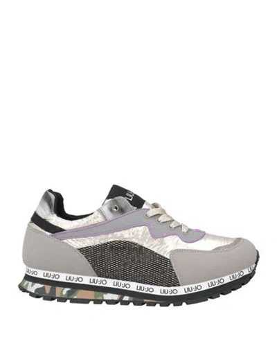 Liu •jo Woman Sneakers Platinum Size 5 Leather, Textile Fibers In Grey