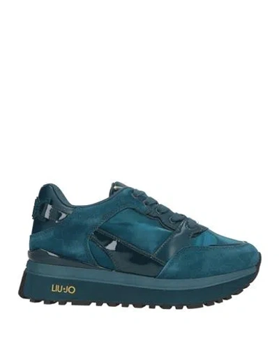 Liu •jo Woman Sneakers Slate Blue Size 10 Leather, Textile Fibers, Synthetic Material
