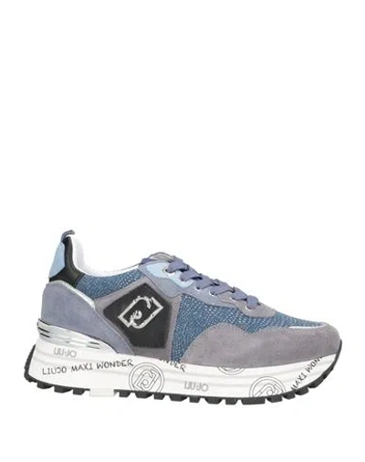 Liu •jo Woman Sneakers Slate Blue Size 7 Leather, Textile Fibers