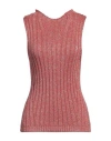 Liu •jo Woman Sweater Antique Rose Size L Viscose, Metallic Polyester In Red