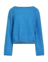 Liu •jo Woman Sweater Azure Size L Mohair Wool, Polyamide, Elastane In Blue