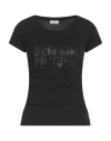 Liu •jo Woman T-shirt Black Size M Cotton, Elastane In Black