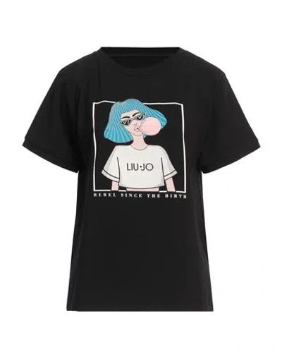 Liu •jo Woman T-shirt Black Size M Cotton, Elastane
