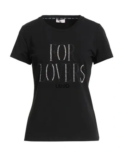 Liu •jo Woman T-shirt Black Size M Cotton, Elastane