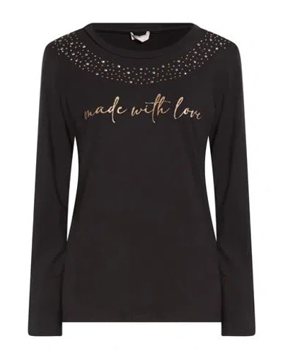 Liu •jo Woman T-shirt Black Size M Cotton, Elastane