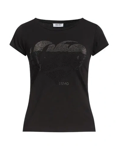 Liu •jo Woman T-shirt Black Size M Cotton, Elastane