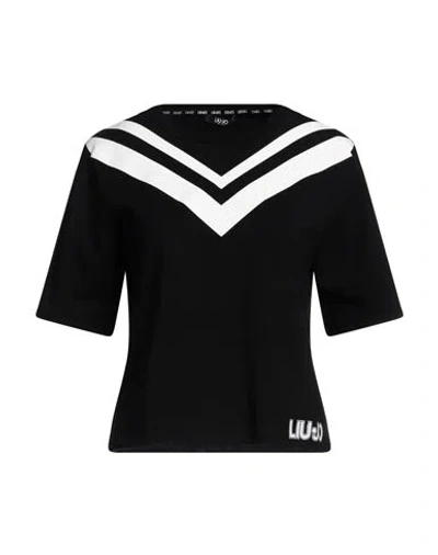 Liu •jo Woman T-shirt Black Size L Cotton, Elastane