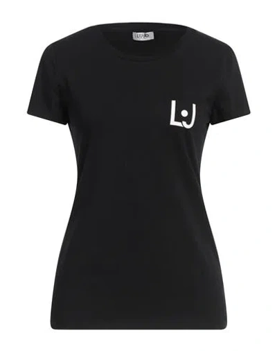Liu •jo Woman T-shirt Black Size S Cotton, Elastane