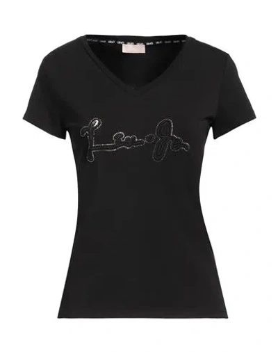Liu •jo Woman T-shirt Black Size S Cotton, Elastane
