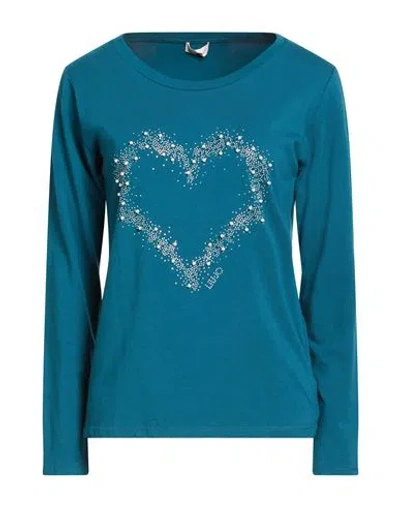 Liu •jo Woman T-shirt Deep Teal Size L Cotton, Elastane In Green