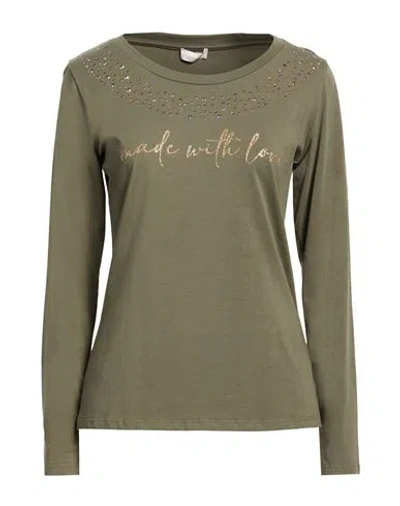 Liu •jo Woman T-shirt Military Green Size L Cotton, Elastane