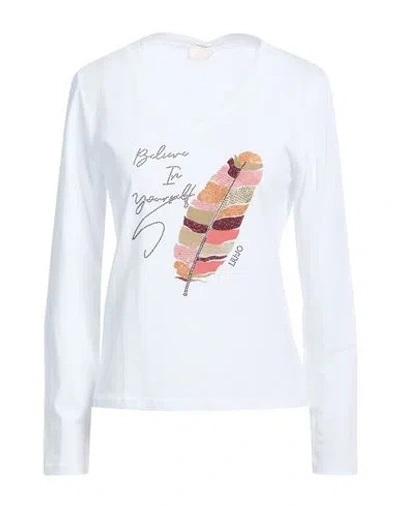 Liu •jo Woman T-shirt White Size L Cotton, Elastane