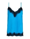 Liu •jo Woman Top Azure Size 6 Viscose, Polyamide, Polyester, Cotton In Blue