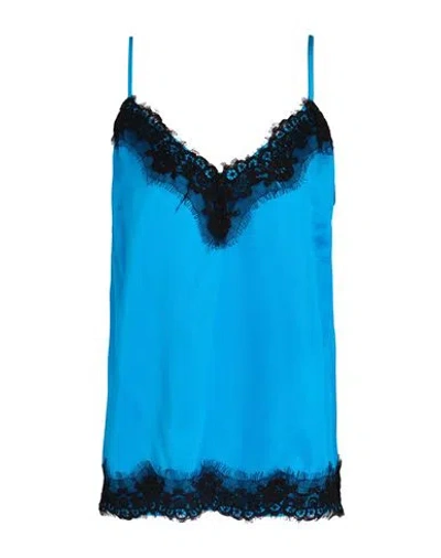 Liu •jo Woman Top Azure Size 6 Viscose, Polyamide, Polyester, Cotton In Blue