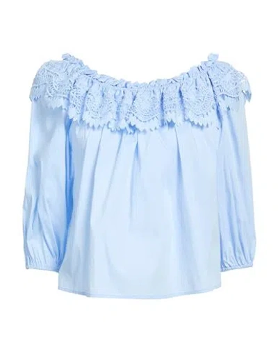 Liu •jo Woman Top Azure Size 8 Cotton, Polyamide, Elastane In Blue