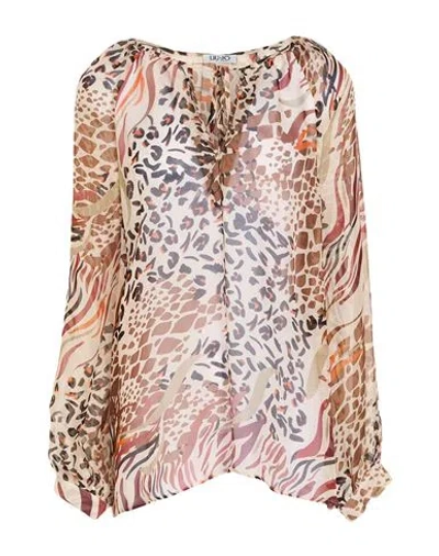 Liu •jo Woman Top Beige Size 8 Silk, Viscose In Multi