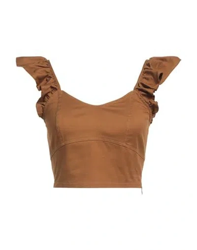 Liu •jo Woman Top Camel Size 8 Cotton, Elastane In Beige