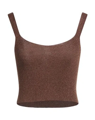 Liu •jo Woman Top Chocolate Brown Size L Viscose, Metallic Polyester, Polyamide
