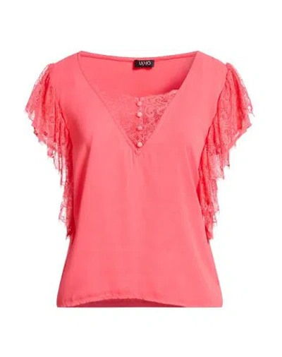 Liu •jo Woman Top Coral Size 4 Polyester, Cotton, Elastane In Pink
