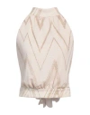 Liu •jo Woman Top Off White Size 8 Polyamide, Metallic Polyester, Elastane