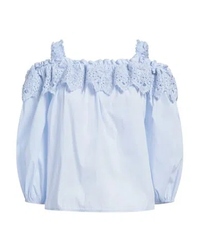 Liu •jo Woman Top Sky Blue Size 10 Cotton, Polyamide, Elastane, Polyester