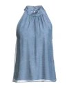 Liu •jo Woman Top Slate Blue Size 12 Viscose, Silk In Blue