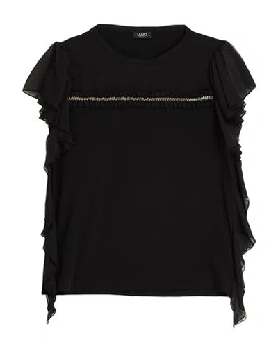 Liu •jo Woman T-shirt Black Size 10 Cotton, Elastane, Polyester