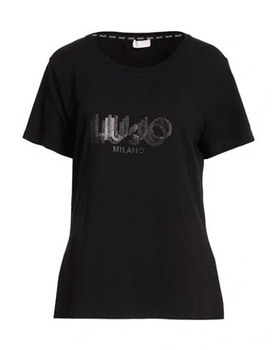 Liu •jo Woman T-shirt Black Size Xxl Cotton, Elastane