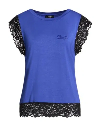 Liu •jo Woman T-shirt Bright Blue Size S Viscose, Elastane